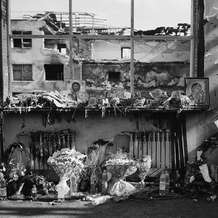 Flowers and icons were left in memory of those killed at School No. 1, Beslan, North Ossetia, September 2004